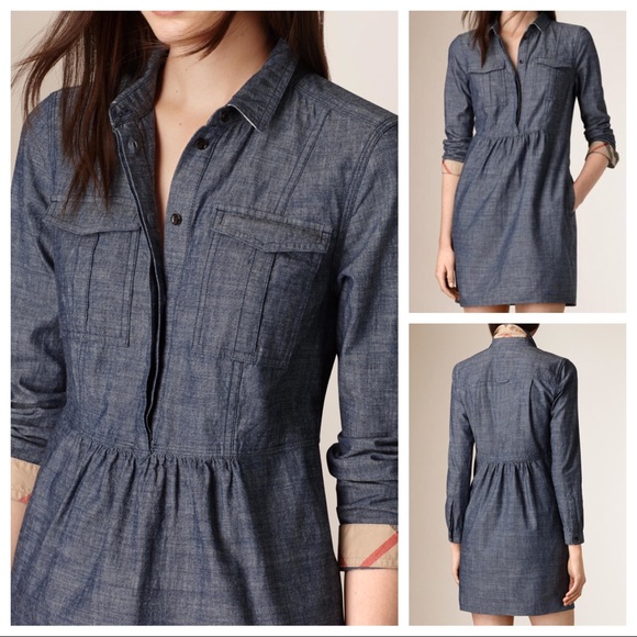 HP🎉 Burberry Gathered Detail Chambray Dress - Picture 1 of 7